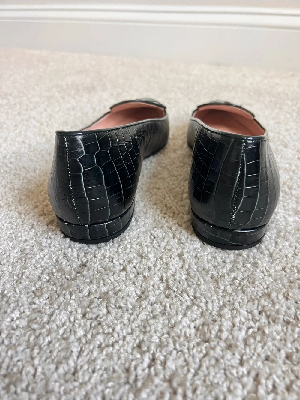 J. Crew Dark Moss Croc-Embossed Pointed-Toe Loafers size 8